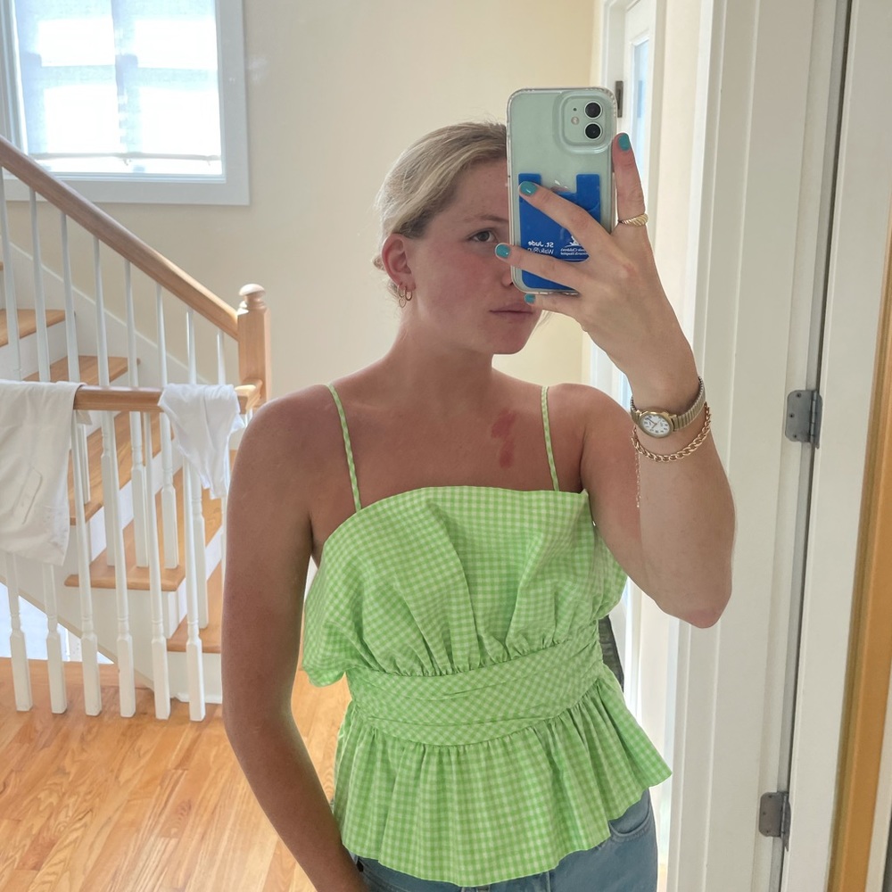 Zara unique green checkered peplum top!